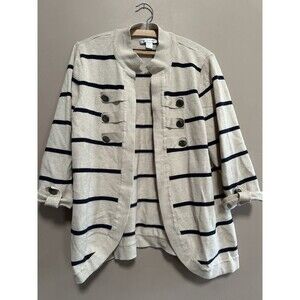 Christopher & Banks Size XL 100% Cotton Striped Oatmeal Open Cardigan Coastal